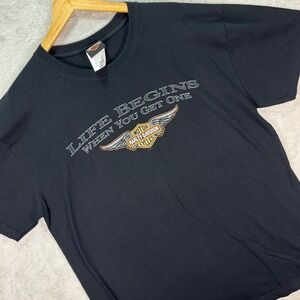 Vtg Harley-Davidson Men's Black Graphic T-Shirt Myrtle Beach Wings Logo Sz XL